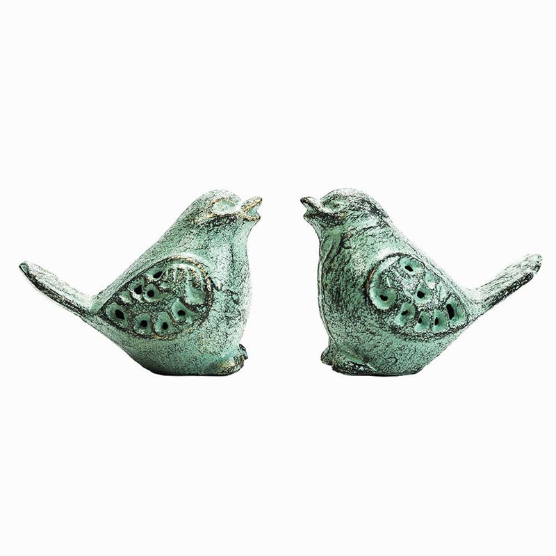 Sungmor Cast Iron Desktop Ornament - Graceful Hollow-Carved Birds Sculpture Home Decoration - Decorative & Lovely Animal Figurine Indoor Outdoor Statues - 2PC Pack & Green Color - Image 2